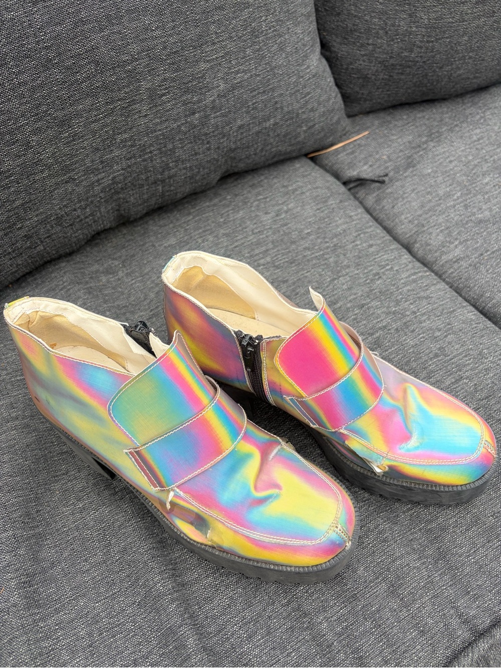 Iridescent Rainbow Ankle Booties with Side Zipper - Multicolor